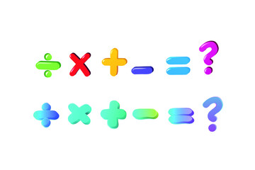 Kids Colored math Symbol Set. pre school Cartoon Mathematical illustration 