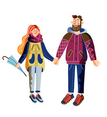 Vector character illustration of cute couple in autumn clothes