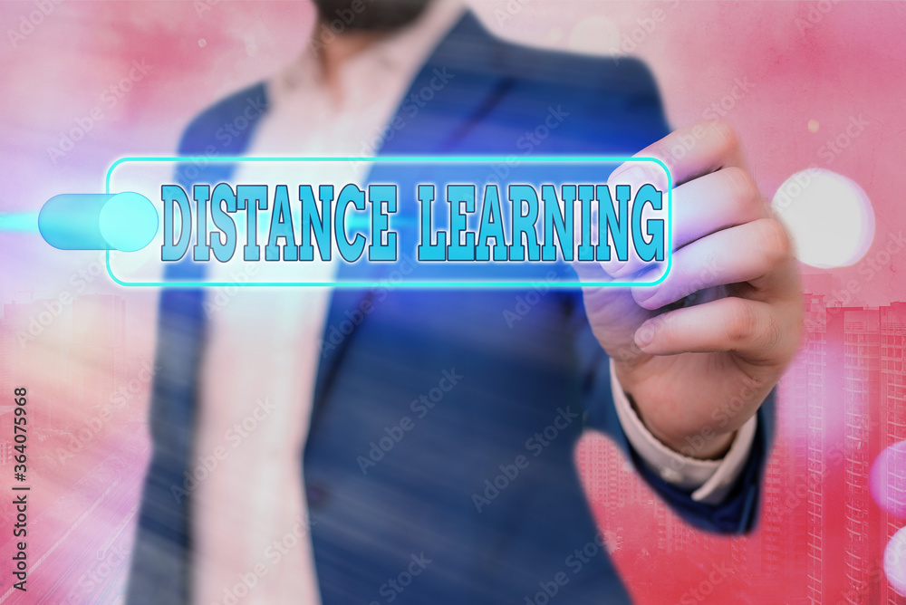 Poster word writing text distance learning. business photo showcasing educational lectures broadcasted over