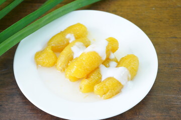 Banana in syrup and coconut milk, Thai dessert