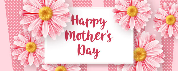 Happy Mothers day background with daisy flowers. Greeting card, invitation or sale banner template
