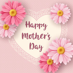 Happy Mothers day background with daisy flowers. Greeting card, invitation or sale banner template