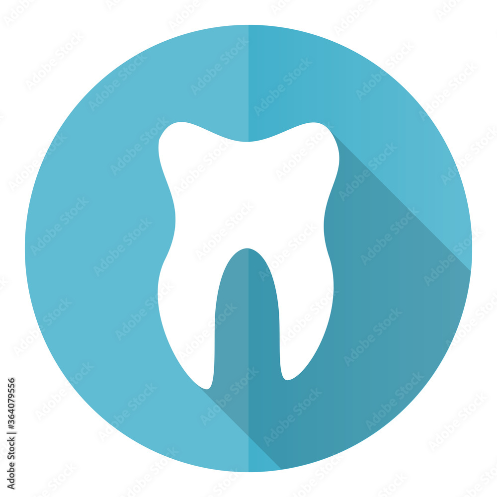 Aufkleber tooth vector icon, flat design blue round web button isolated on white background