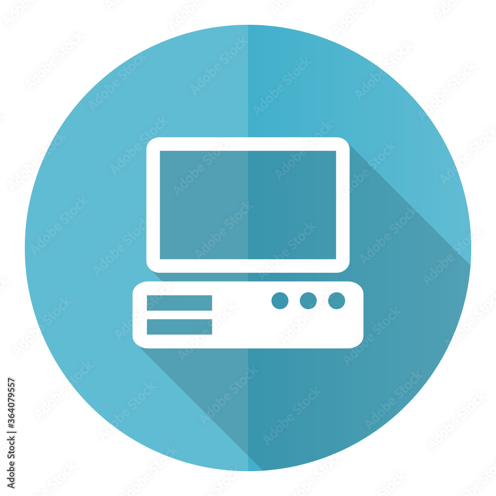 Fototapete computer vector icon, flat design blue round web button isolated on white background