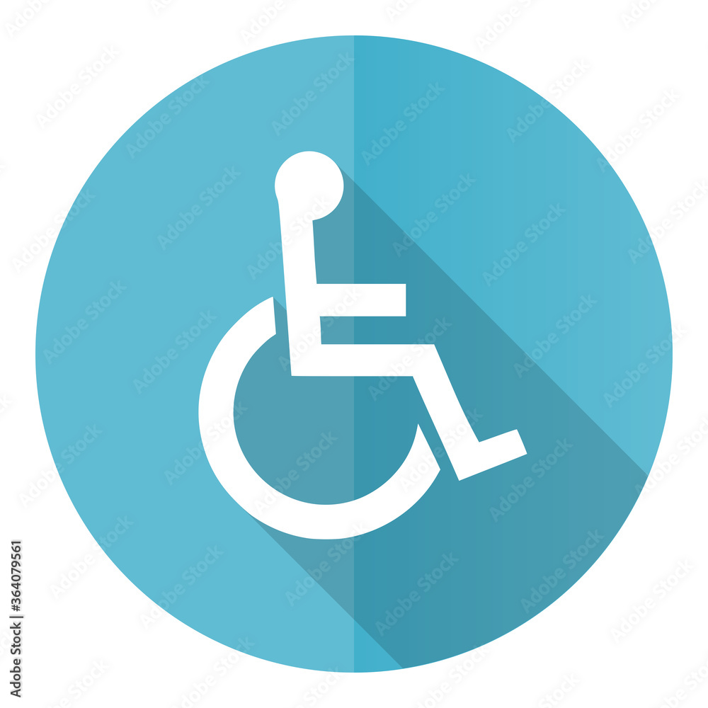 Aufkleber wheelchair vector icon, flat design blue round web button isolated on white background