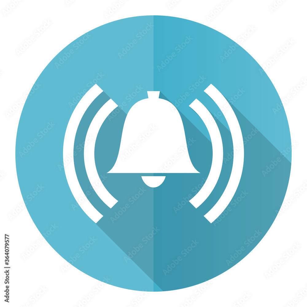 Poster Alarm vector icon, flat design blue round web button isolated on white background