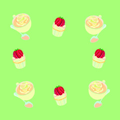 Gentle illustration of a capuccino and cupcake