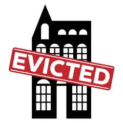 Evicted stamp with house icon, concept design. Icon for bankruptcy concept design. Evicted sign. Isolated vector illustration of foreclosure.