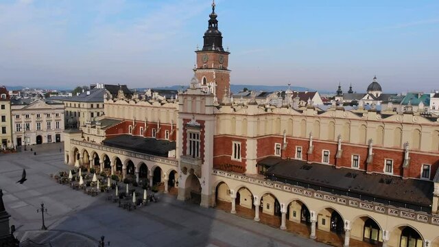 Krakow Market Square, Cloth Hall, townhouses, aerial view, panorama