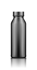 Yoghurt, milk, juice or shampoo black bottle with lid mockup isolated on white background. Plastic package design. Blank food, cosmetic or detergent product. Container template. 3d vector illustration