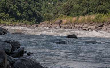 Budhi Gandaki river, a tributary of Gandaki/Narayani river as seen along  Manaslu Circuit trek route from Arughat Bazar to Jagat villages, Gorkha district, Nepal Himalaya, Nepal.