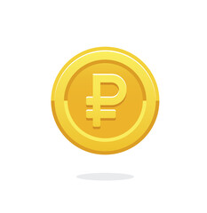 Russian ruble coin. Coin icon. Vector money symbol. Bank payment symbol. Symbol ruble. Flat isolated illustration. Golden coin. 
