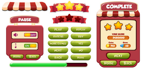 Casual Game UI Menus Popups  Buttons