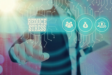 Writing note showing Reduce Stress. Business concept for to lessen the state of mental or emotional...