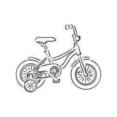 BMX. Children's bicycle. Element for extreme sports. Outdoor activity element. Black and white vector isolated on white background. children's Bicycle, vector sketch illustration