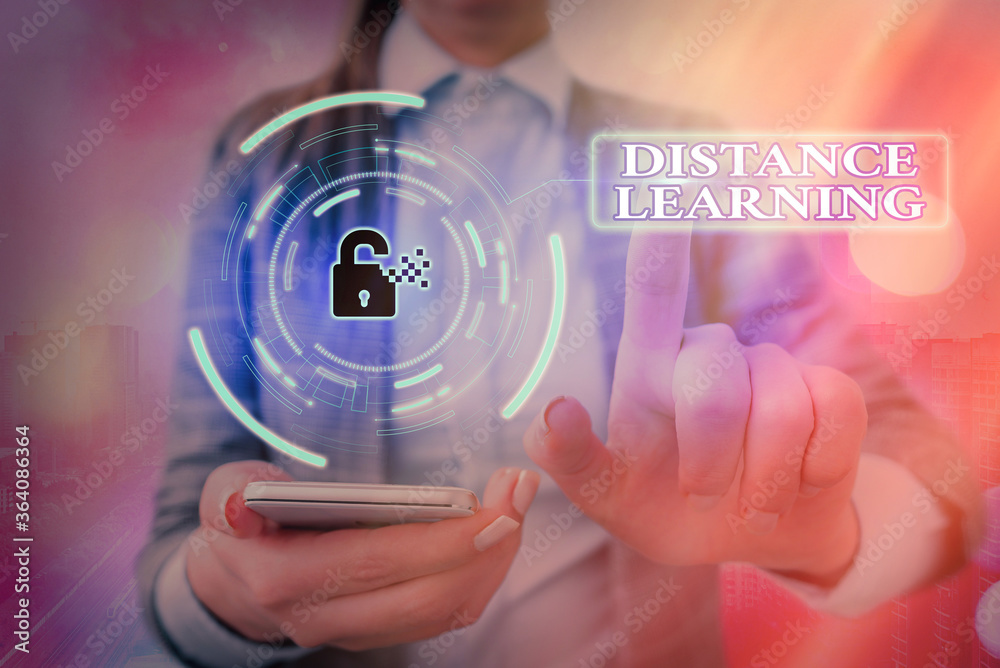 Poster conceptual hand writing showing distance learning. concept meaning educational lectures broadcasted 