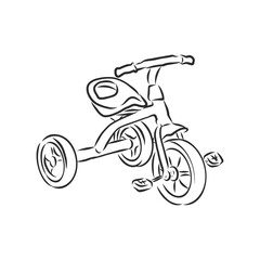 . Children's bicycle. Element for extreme sports. Outdoor activity element. Black and white vector isolated on white background. children's Bicycle, vector sketch illustration