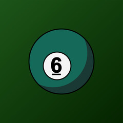 Pool ball. Number 6 ball icon. Billiard ball symbol modern, simple, vector, icon for website design, mobile app, ui. Vector Illustration