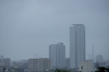 雨の日の名古屋市の街風景