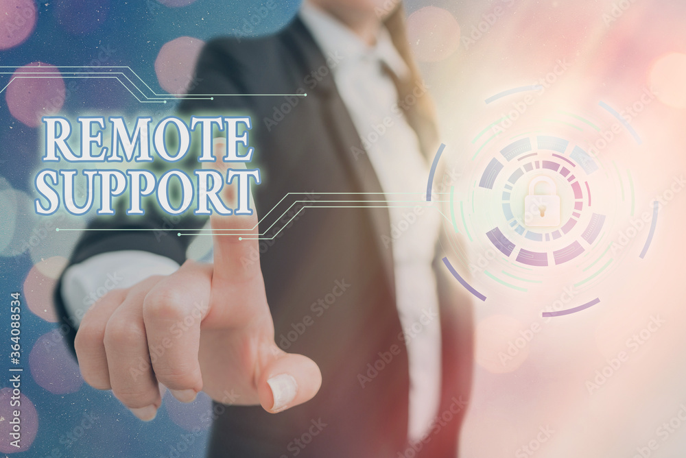 Poster conceptual hand writing showing remote support. concept meaning type of secure service, which permit