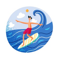 Male surfer cartoon vector color illustration