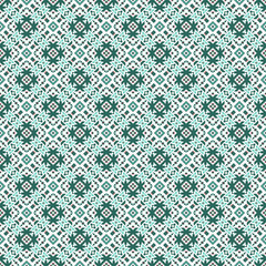 Seamless Green Cell pattern in Scandinavian, Nordic style. Ethnic, tribal background. Pixel design. Abstract embroidery.
