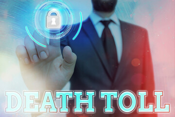 Conceptual hand writing showing Death Toll. Concept meaning the number of deaths resulting from a...