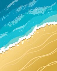 vector painted background of sea sand beach. Sea waves and yellow beach. Bright background for summer banners and advertisements.