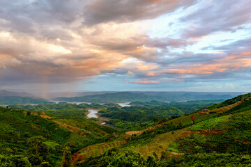 Fototapeta na wymiar Sunset over Ta Dung lake in Daknong province, Vietnam.