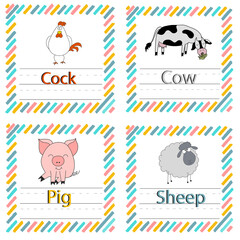Preschool educational writing card with the word. Write a word. Repeat the writing. Uppercase and Lowercase Tracing alphabets, vector illustration exercise for kids.