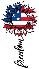 Sunflower and american flag illustration with the word Freedom for Independence day