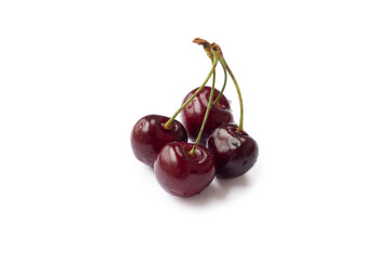 Ripe sweet cherries on twigs isolated on white background