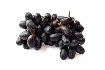 Ripe black grapes on a branch isolated on white background