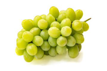 Ripe green grapes on a branch isolated on white background