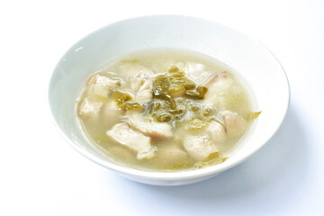  boiled pork leg and belly with cowa leaf soup on bowl
