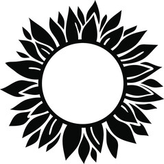 Sunflower vector illustration. Round icon in black