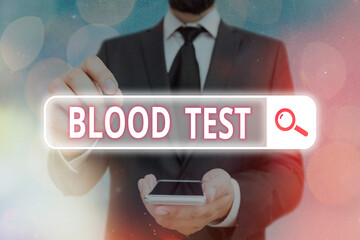 Word writing text Blood Test. Business photo showcasing Extracted blood sample from an organism to...