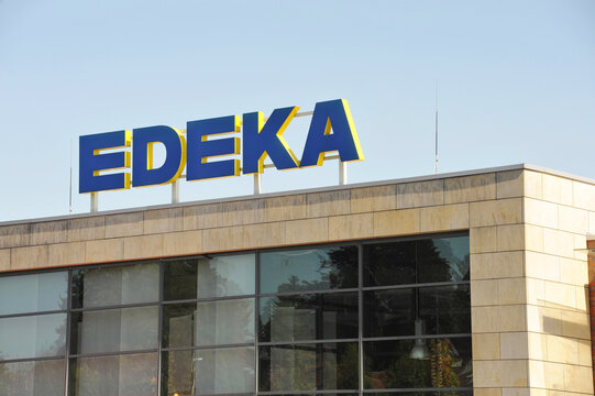 Essen, North Rhine-Westphalia / Germany - August 19, 2012: Logo on the roof of an EDEKA store in Essen, Germany  -  The EDEKA Group is the largest German supermarket corporation