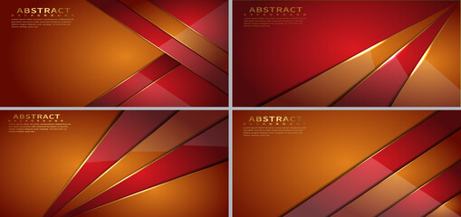 Fototapeta premium Set of abstract template orange and red triangle diagonal geometric overlapping with lighting on red background. Luxury style.