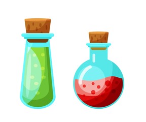 Vector potion in glass flask isolated set on white