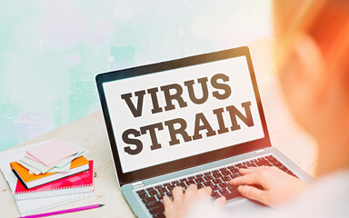 Writing note showing Virus Strain. Business concept for Another genetic variant derived from the...
