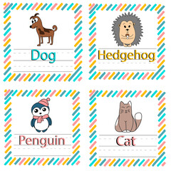 Preschool educational writing card with the word. Write a word. Repeat the writing. Uppercase and Lowercase Tracing alphabets, vector illustration exercise for kids.