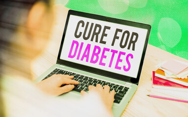 Writing note showing Cure For Diabetes. Business concept for looking for medication through...