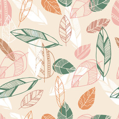 leaves doodle hand drawn seamless vector pattern