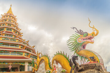 Yellow dragon head at Wat Huay Pla Kang, bublic Chinese temple in Chiang Rai Province, Thailand...