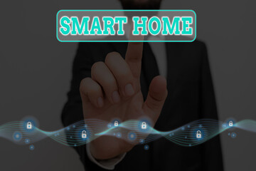Word writing text Smart Home. Business photo showcasing equipped home can be controlled remotely by...