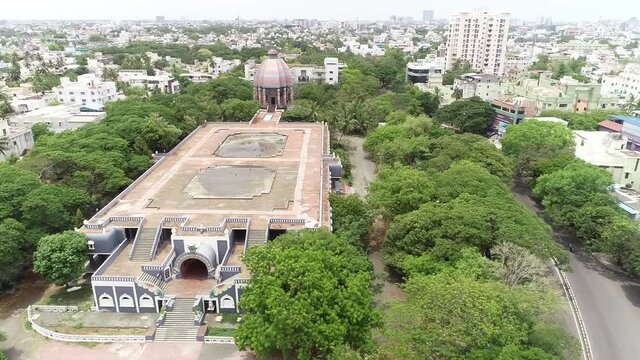 An aerial drone shot of San Thome Church in Chennai during the COVID-19 lockdown in India
