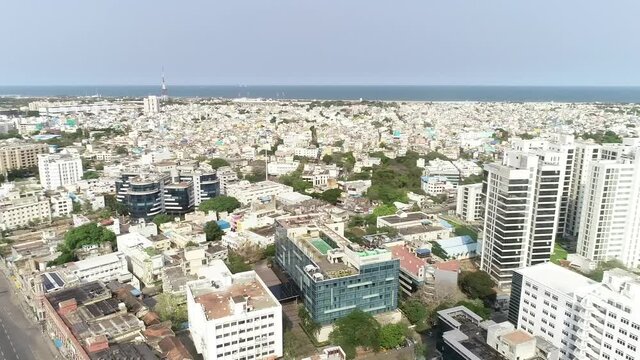 An aerial drone shot of an empty street of Chennai during the COVID-19 lockdown in India