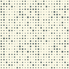 Seamless pattern with square dots random size. Minimal, monochrome texture.