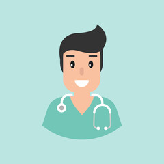 Smiling man doctor with stethoscope. User avatar isolated on blue. Medical internet consultation.
